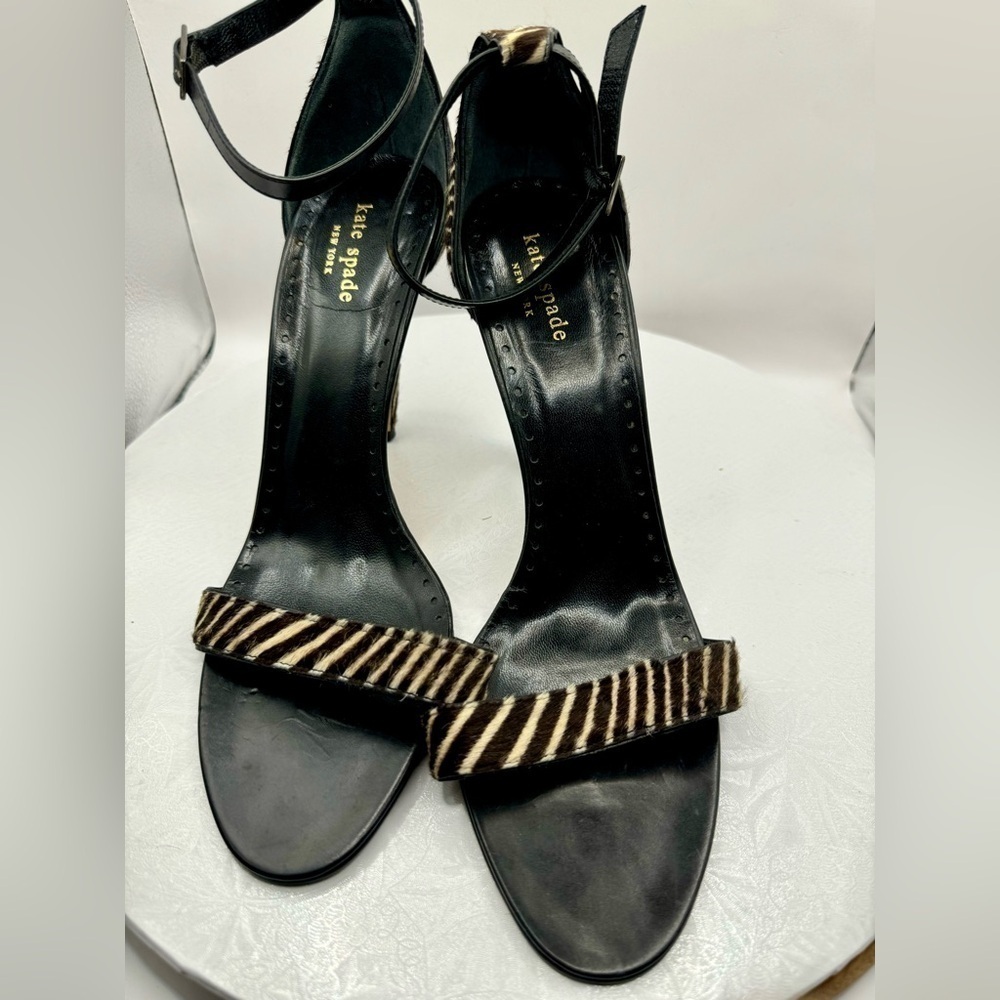 Kate Spade Animal Calf Hair Zebra Print Open Toe Heels Size 10 - Picture 8 of 9